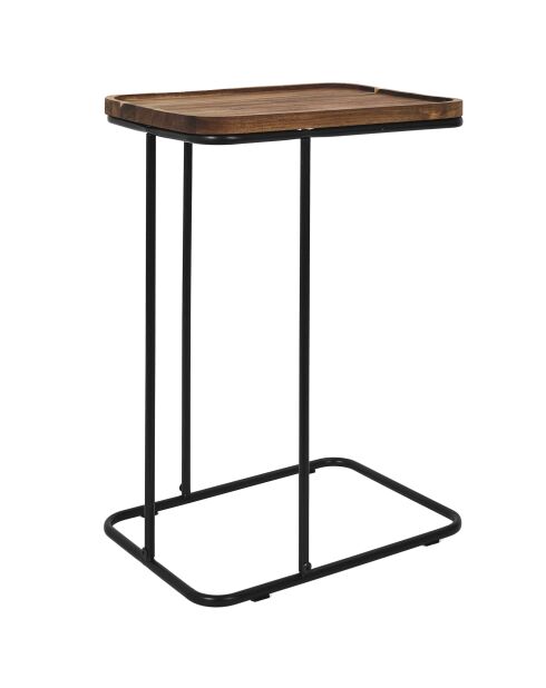 Mesa auxiliar de sofá marrón y negro de acacia - 40x55x30 cm