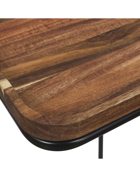Mesa auxiliar de sofá marrón y negro de acacia - 40x55x30 cm