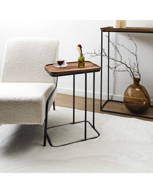 Mesa auxiliar de sofá marrón y negro de acacia - 40x55x30 cm