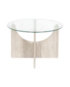 Mesita redonda Pietra de cristal blanco y beige - 70x42,5x70 cm
