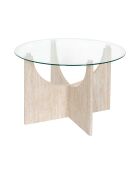 Mesita redonda Pietra de cristal blanco y beige - 70x42,5x70 cm