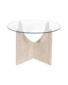 Mesita redonda Pietra de cristal blanco y beige - 70x42,5x70 cm