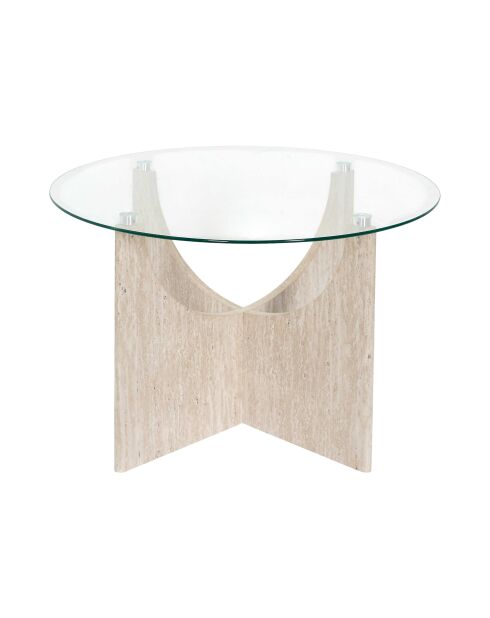 Pietra runder Couchtisch aus weißem und beigem Glas - 70x42,5x70 cm