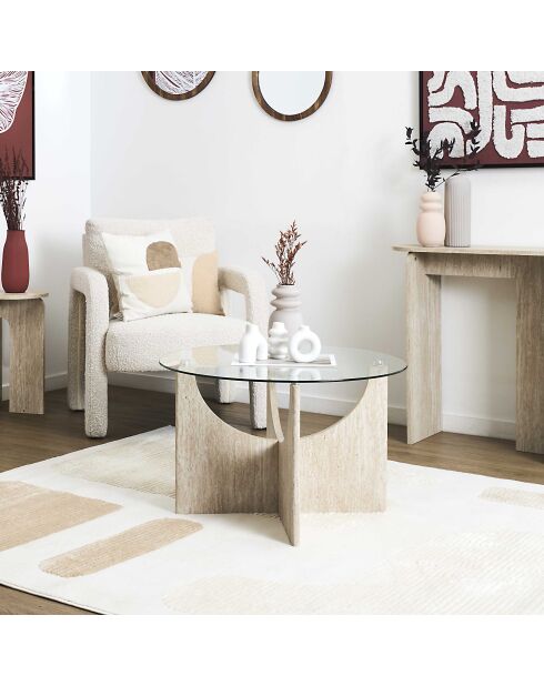 Pietra runder Couchtisch aus weißem und beigem Glas - 70x42,5x70 cm