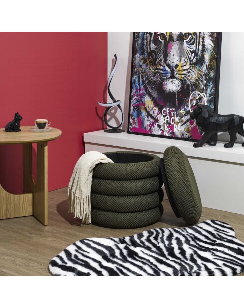Pouf de rangement Atome kaki - 37x42x37 cm