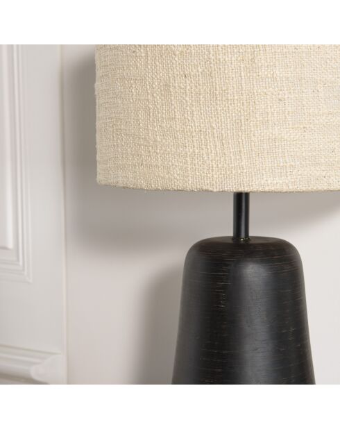 Lampada da tavolo antica in mango con paralume in tessuto James beige - 29x29x52cm