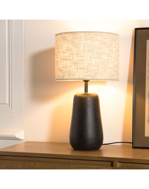 Lampada da tavolo antica in mango con paralume in tessuto James beige - 29x29x52cm