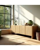 Buffet Ella 4 portes design arrondi naturel - 34.5x213x83cm