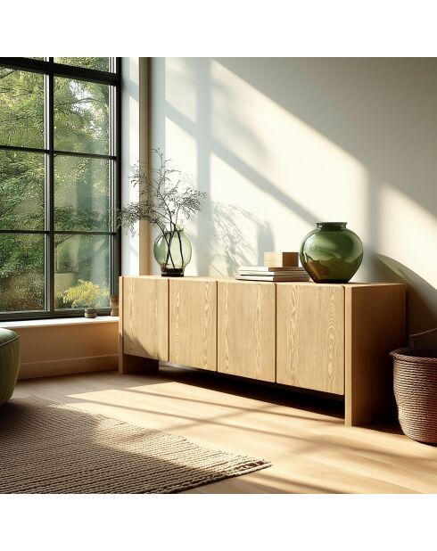 Buffet Ella 4 portes design arrondi naturel - 34.5x213x83cm