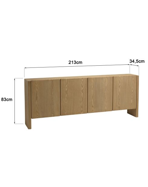 Buffet Ella 4 portes design arrondi naturel - 34.5x213x83cm
