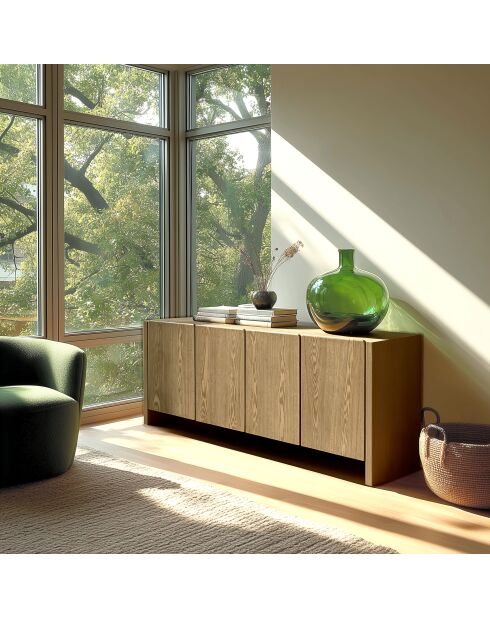 Buffet Ella 4 portes design arrondi naturel - 35x190x77cm