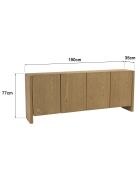 Buffet Ella 4 portes design arrondi naturel - 35x190x77cm