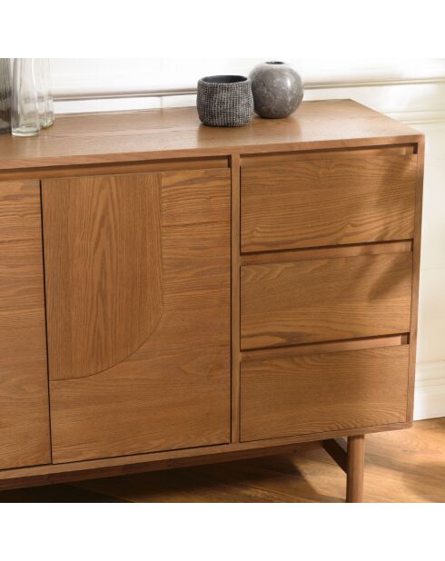 Mario dressoir 3 laden 2 deuren gedecoreerd met natuurlijk rond patroon - 40x110x78,5cm