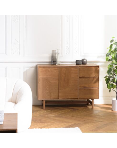 Mario dressoir 3 laden 2 deuren gedecoreerd met natuurlijk rond patroon - 40x110x78,5cm