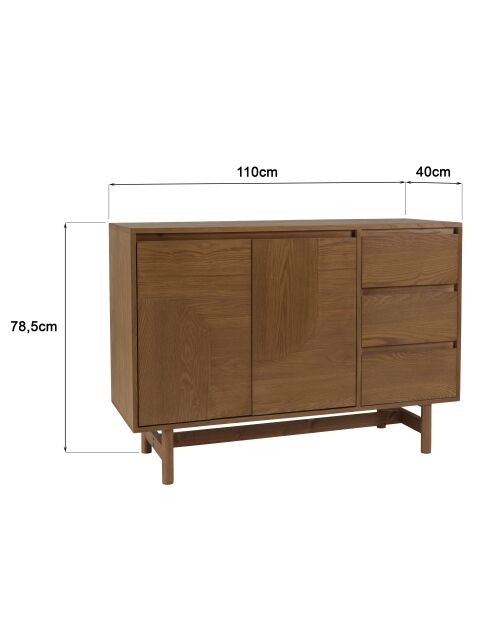 Credenza Mario 3 cassetti 2 ante decorata con motivo naturale arrotondato - 40x110x78,5 cm