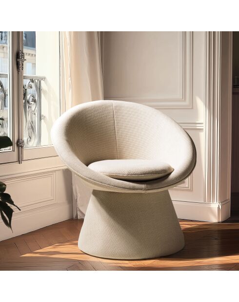 Fauteuil rembourré en tissu Agathe beige - 63x75x75cm