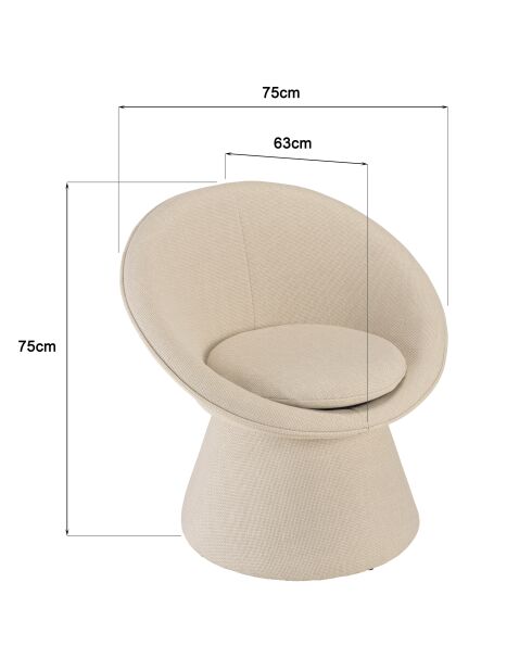 Fauteuil rembourré en tissu Agathe beige - 63x75x75cm