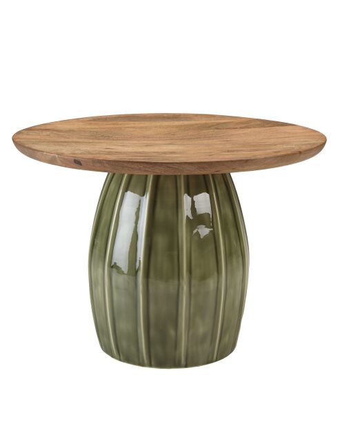 Salontafel met mangohouten blad en groene geëmailleerde James voet - 61x61x43cm