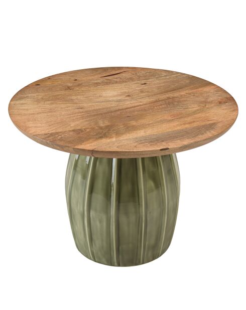 Salontafel met mangohouten blad en groene geëmailleerde James voet - 61x61x43cm