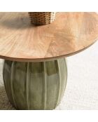 Salontafel met mangohouten blad en groene geëmailleerde James voet - 61x61x43cm