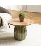 Salontafel met mangohouten blad en groene geëmailleerde James voet - 61x61x43cm
