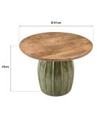 Salontafel met mangohouten blad en groene geëmailleerde James voet - 61x61x43cm
