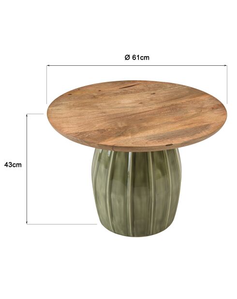 Salontafel met mangohouten blad en groene geëmailleerde James voet - 61x61x43cm