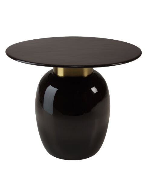 Tavolino rotondo James in metallo smaltato nero, manico dorato - 50x50x40,5 cm