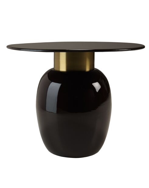 Tavolino rotondo James in metallo smaltato nero, manico dorato - 50x50x40,5 cm