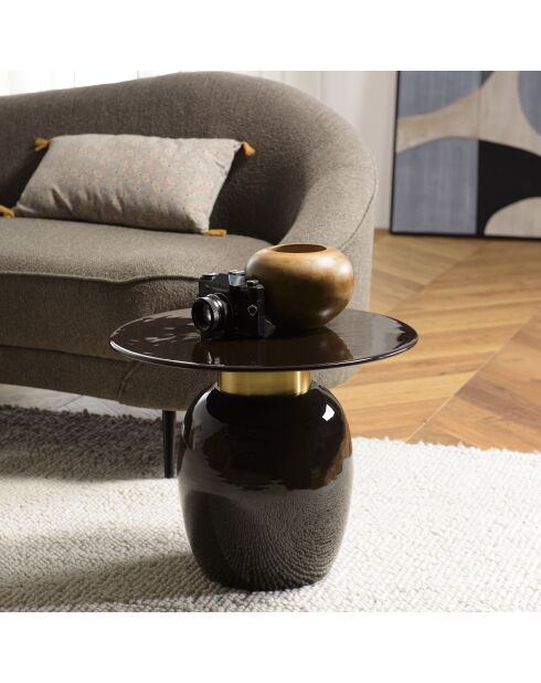 Tavolino rotondo James in metallo smaltato nero, manico dorato - 50x50x40,5 cm