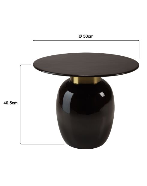 Tavolino rotondo James in metallo smaltato nero, manico dorato - 50x50x40,5 cm