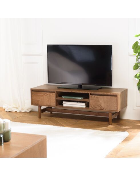 Porta TV Mario 2 cassetti motivo arrotondato 2 nicchie naturali - 40x120x40cm