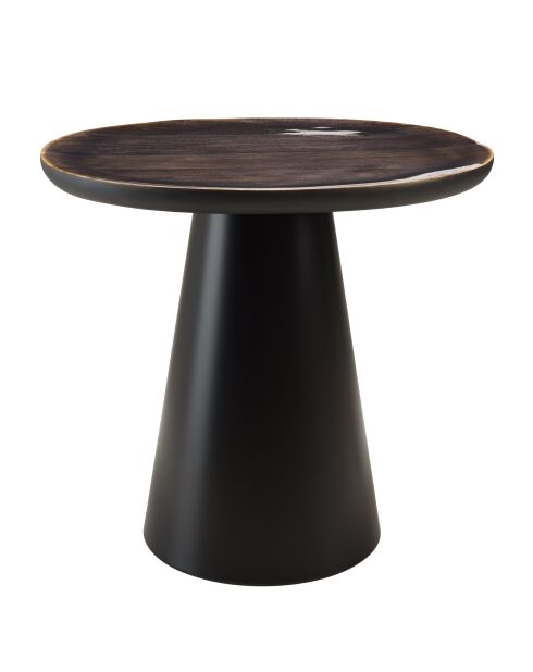 Table d'appoint plateau en manguier émaillé pied métal James noir/marron foncé - 42x45x42cm