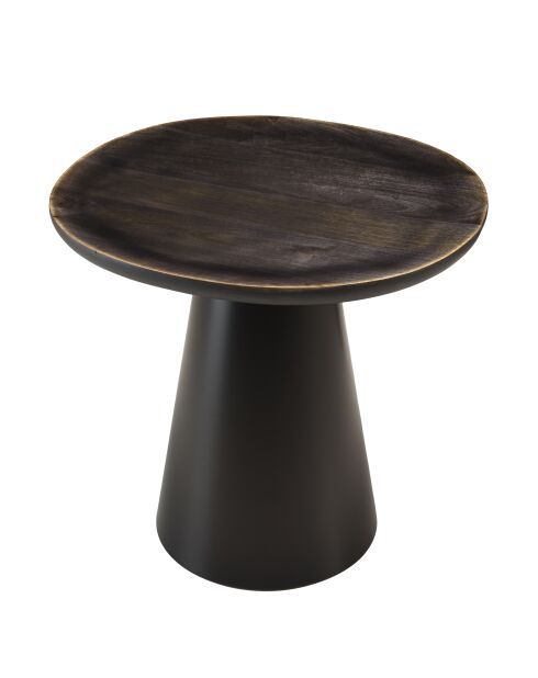 Table d'appoint plateau en manguier émaillé pied métal James noir/marron foncé - 42x45x42cm