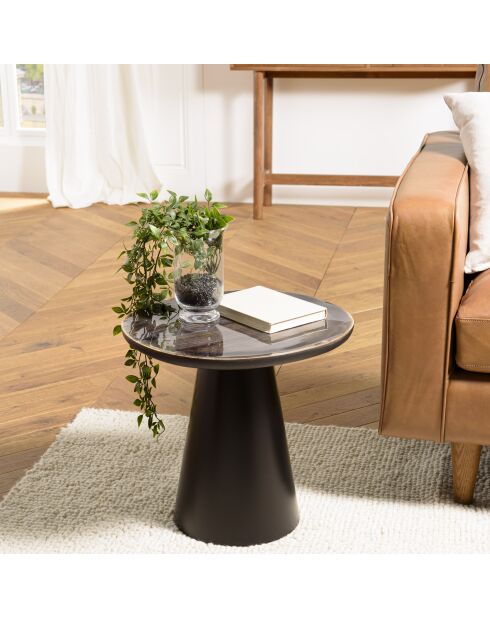 Table d'appoint plateau en manguier émaillé pied métal James noir/marron foncé - 42x45x42cm
