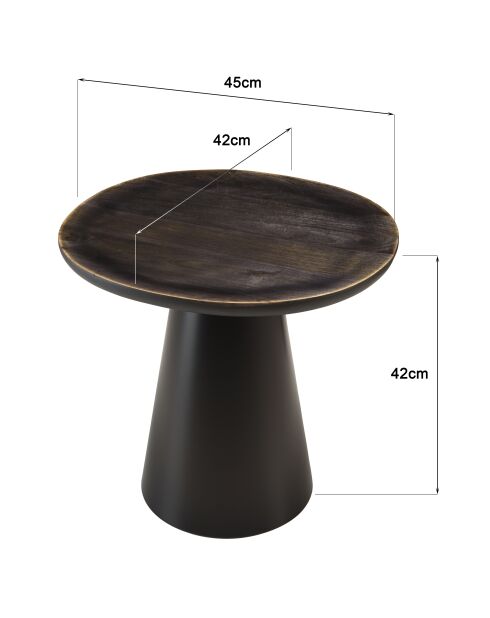 Table d'appoint plateau en manguier émaillé pied métal James noir/marron foncé - 42x45x42cm