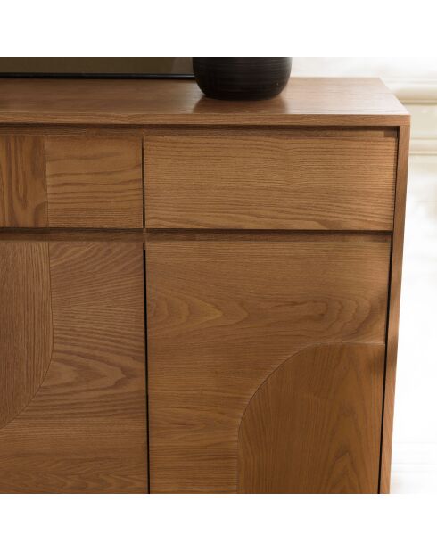 Mario dressoir 2 laden 2 deuren versierd met natuurlijk rond patroon - 38x75x85,5cm
