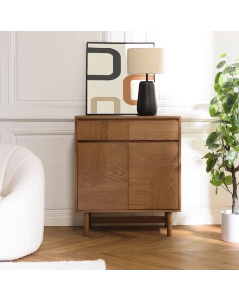 Mario dressoir 2 laden 2 deuren versierd met natuurlijk rond patroon - 38x75x85,5cm