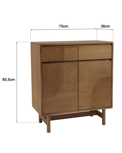 Credenza Mario 2 cassetti 2 ante decorata con motivo naturale arrotondato - 38x75x85,5 cm