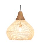 Suspension cloche rotin Sixtine naturelle et teck - 40x40x40cm