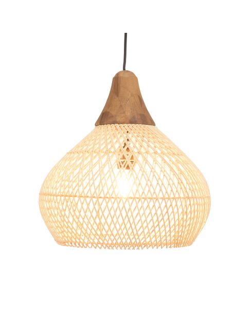 Suspension cloche rotin Sixtine naturelle et teck - 40x40x40cm