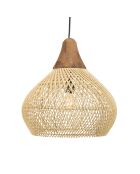 Suspension cloche rotin Sixtine naturelle et teck - 40x40x40cm