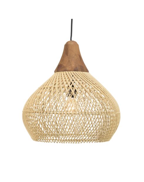 Suspension cloche rotin Sixtine naturelle et teck - 40x40x40cm