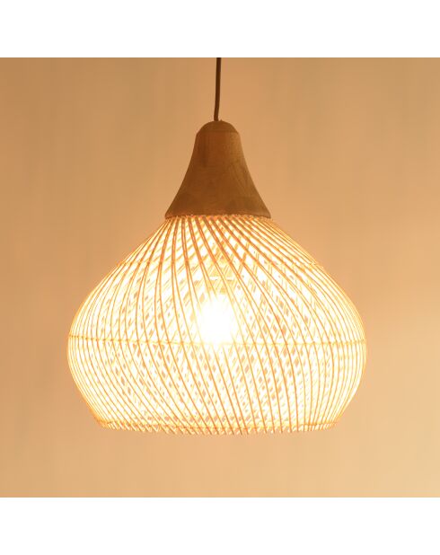 Suspension cloche rotin Sixtine naturelle et teck - 40x40x40cm