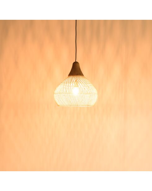 Suspension cloche rotin Sixtine naturelle et teck - 40x40x40cm