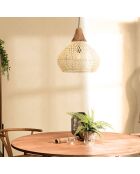 Suspension cloche rotin Sixtine naturelle et teck - 40x40x40cm