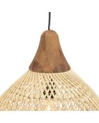 Suspension cloche rotin Sixtine naturelle et teck - 40x40x40cm