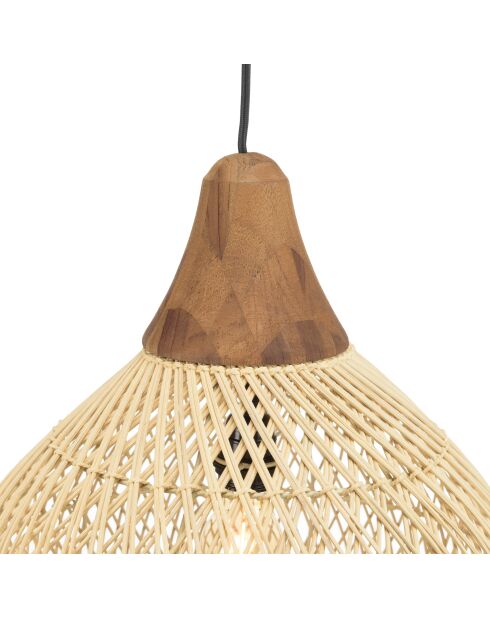 Suspension cloche rotin Sixtine naturelle et teck - 40x40x40cm