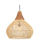 Suspension cloche rotin Sixtine naturelle et teck - 40x40x40cm