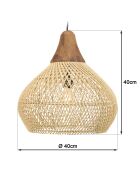 Suspension cloche rotin Sixtine naturelle et teck - 40x40x40cm